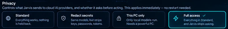 The four AI Core privacy modes